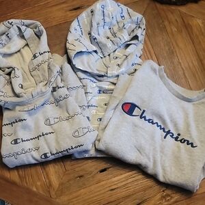 Champion Light Gray Hoodie and Sweatshirt Trio